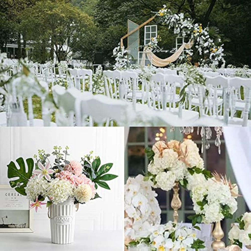 FagusHome 30 Pcs Silk Hydrangea Heads with Stems for Wedding Decor | White