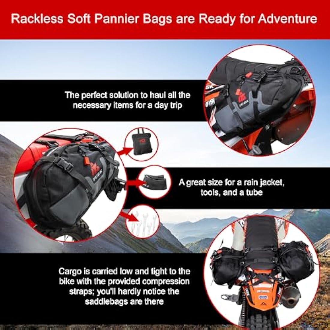 Tusk Traverse Rackless Pannier Bags - Durable Soft Motorcycle Luggage