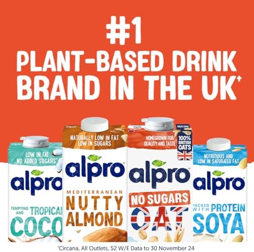 Alpro Oat No Sugars Milk Alternative – Unsweetened Vegan Drink – 8 x 1L
