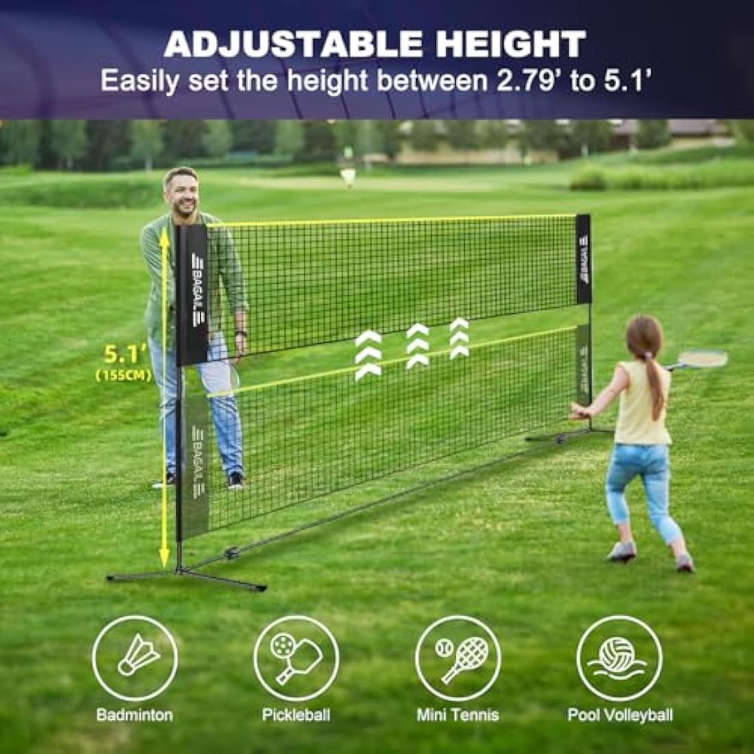BAGAIL Portable Badminton Net – Adjustable Height Foldable Sports Net
