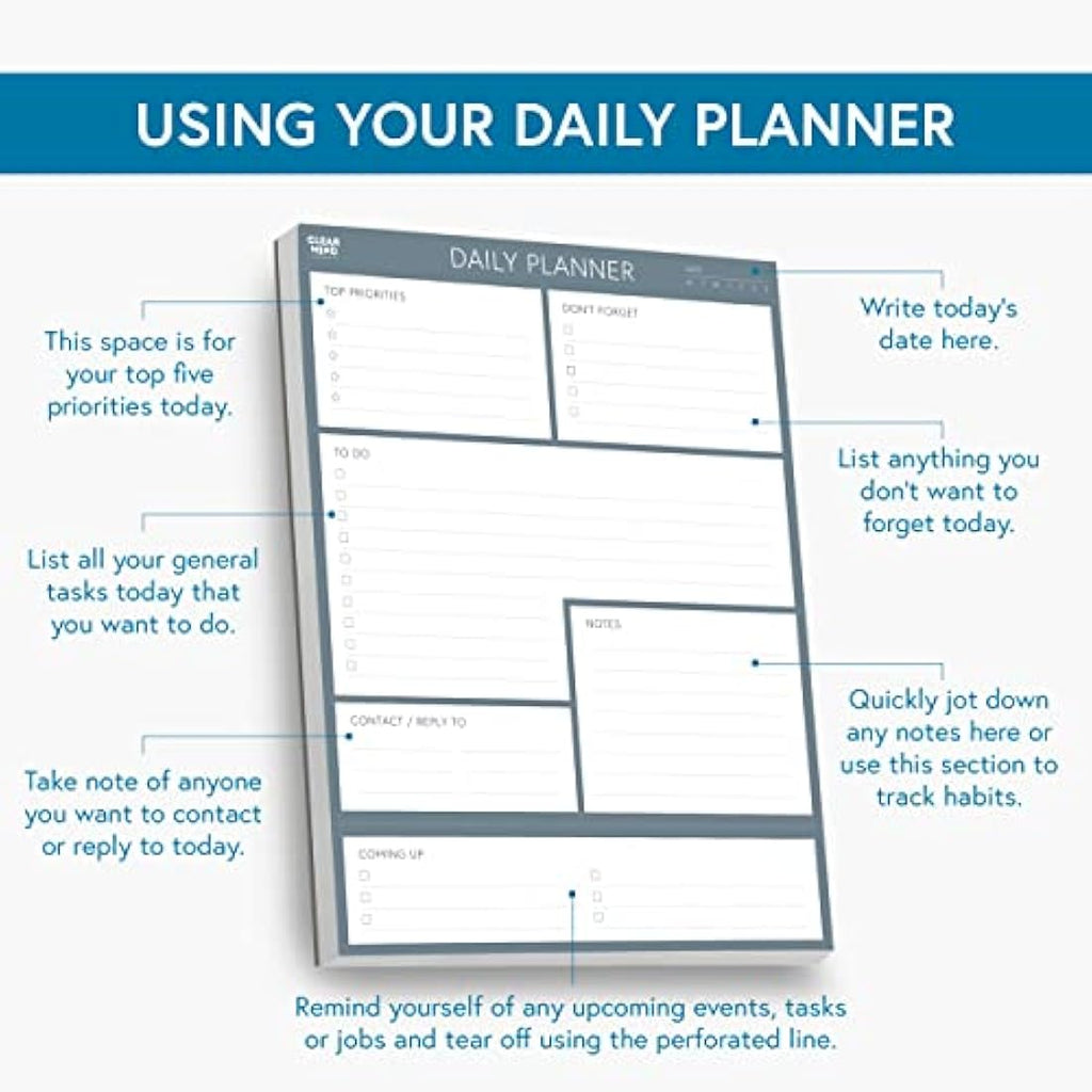 Clear Mind Concepts A5 Daily Planner Pad – 100 Undated Tear-Off Sheets