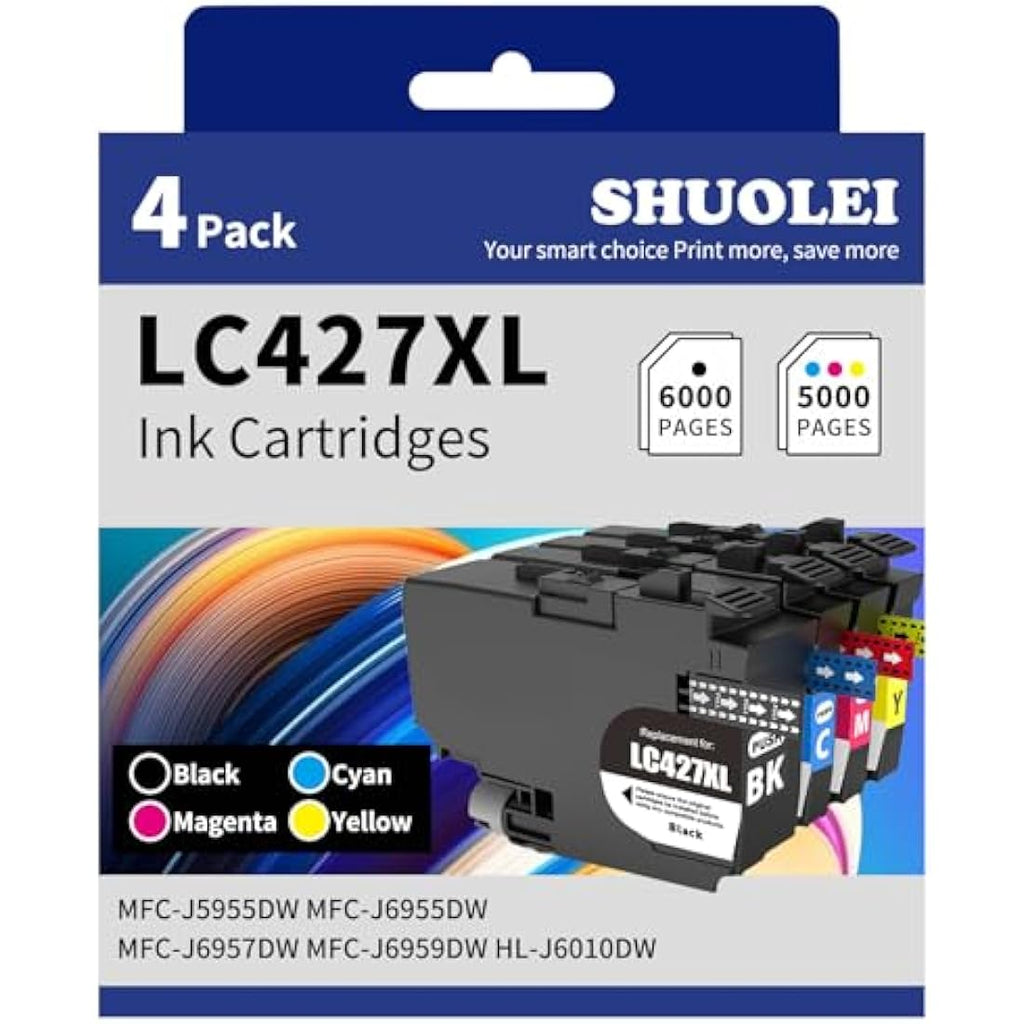 SHUOLEI LC427XL High Yield Ink Cartridges for Brother MFC-J6955DW | 4-Pack