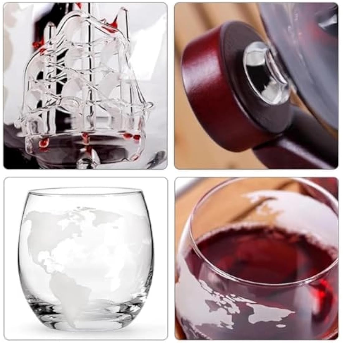 Whiskey Globe Decanter Set – 850ml Glass Carafe with Ship
