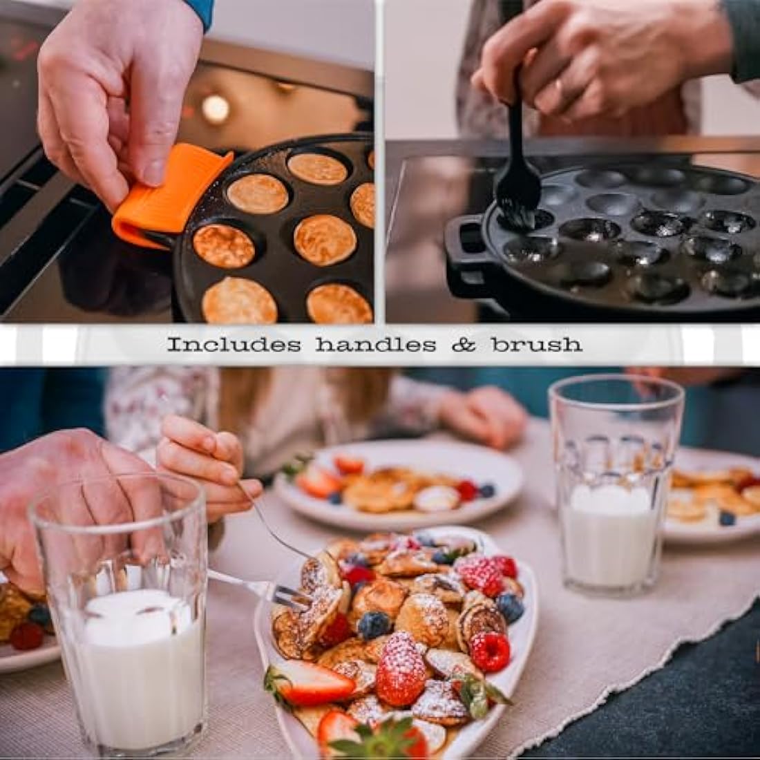 IRONO Cast Iron Poffertjes Pan – 19 Hole Mini Pancake Maker Set