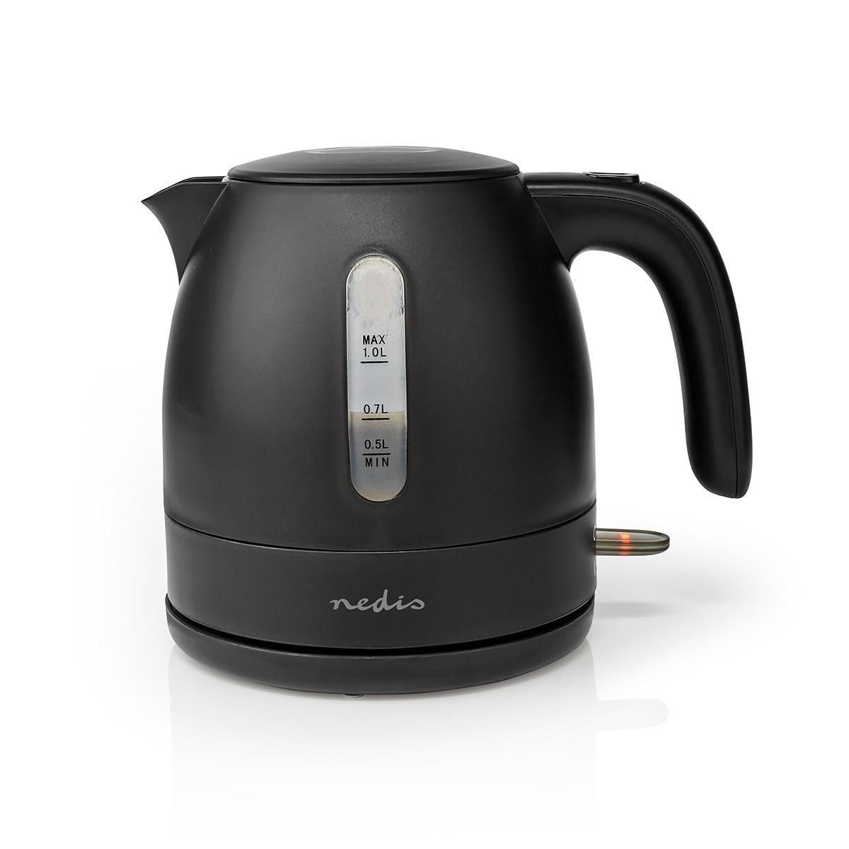 Nedis 1L Electric Kettle – 2150W Quick Boil Cordless Base, Black