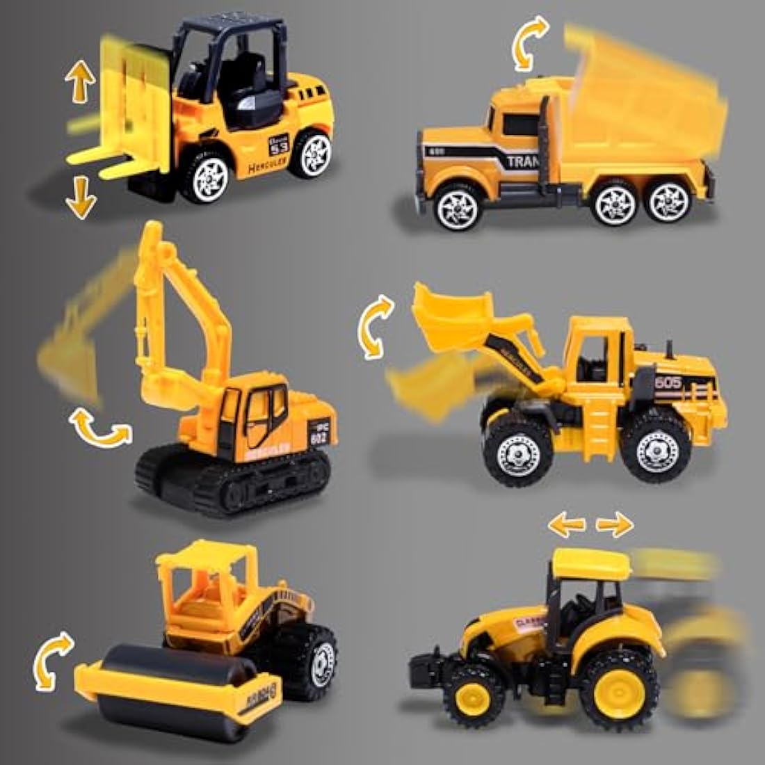 Jolof Store 6-Pack Die-Cast Construction Vehicle Toys | 1:64 Scale Set