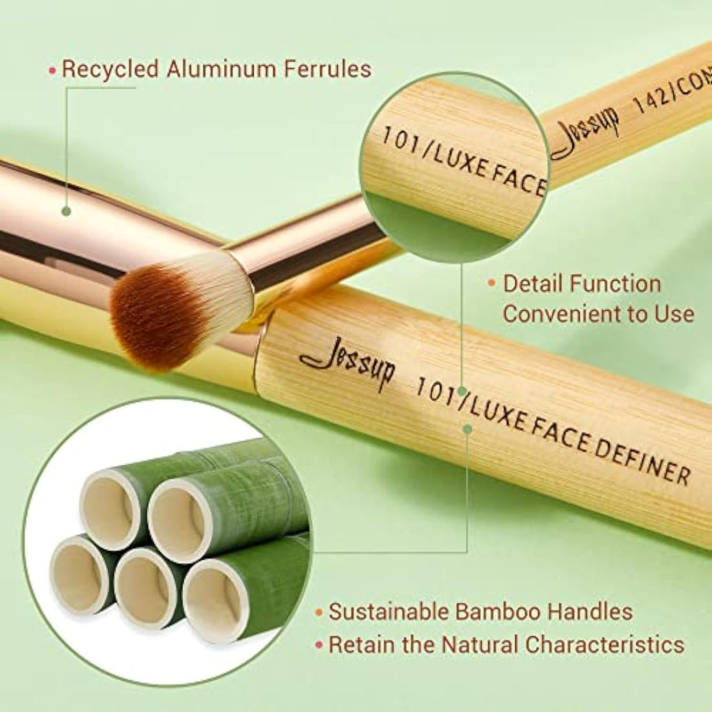 Jessup 25pcs Professional Bamboo Makeup Brush Set | Vegan & Cruelty-Free