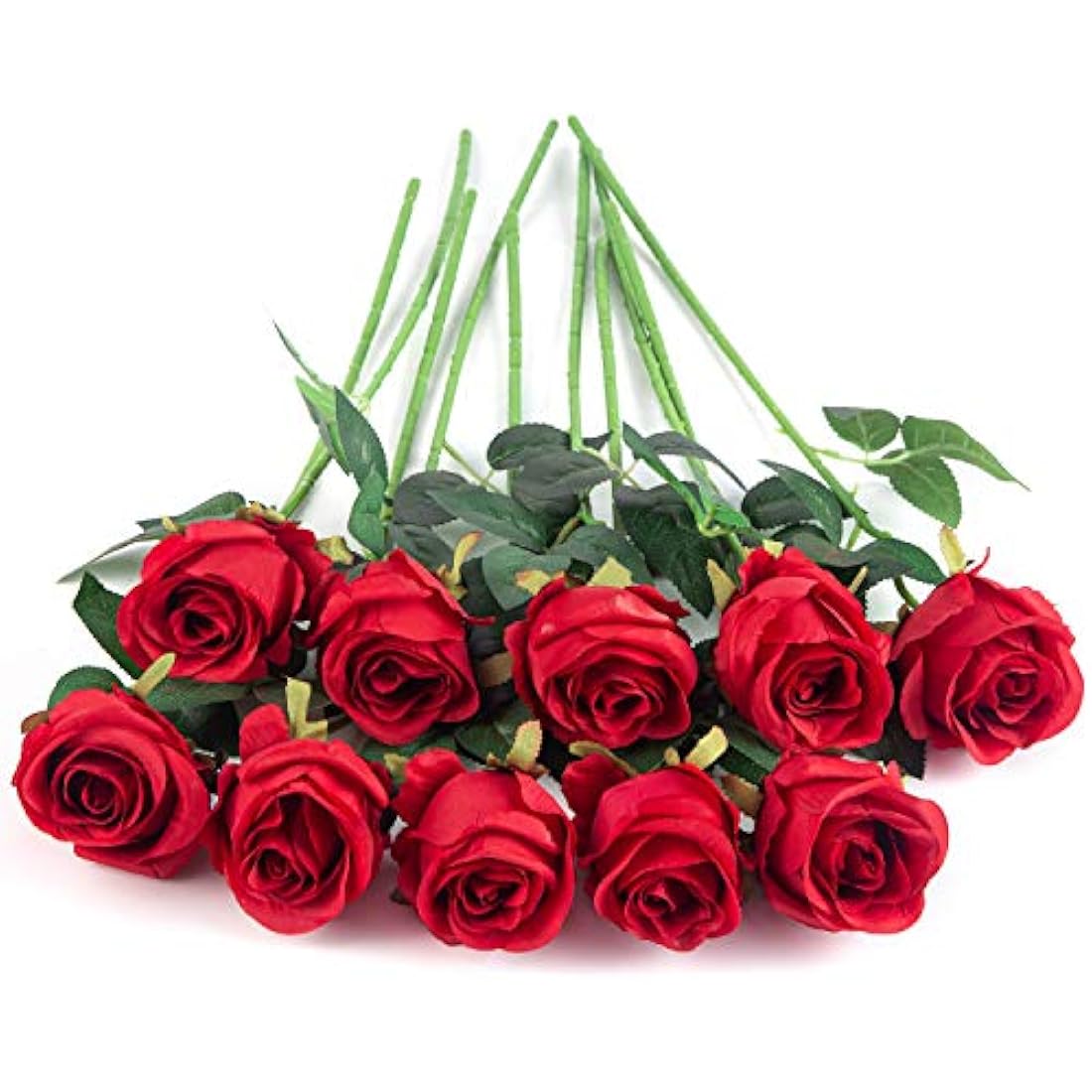 10pcs Artificial Silk Roses – Long Stem Red Wedding Flowers