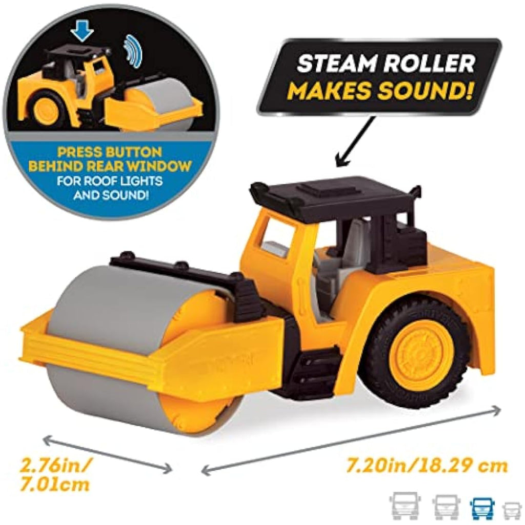 DRIVEN Micro Steam Roller – Toy Construction Truck with Light and Sound