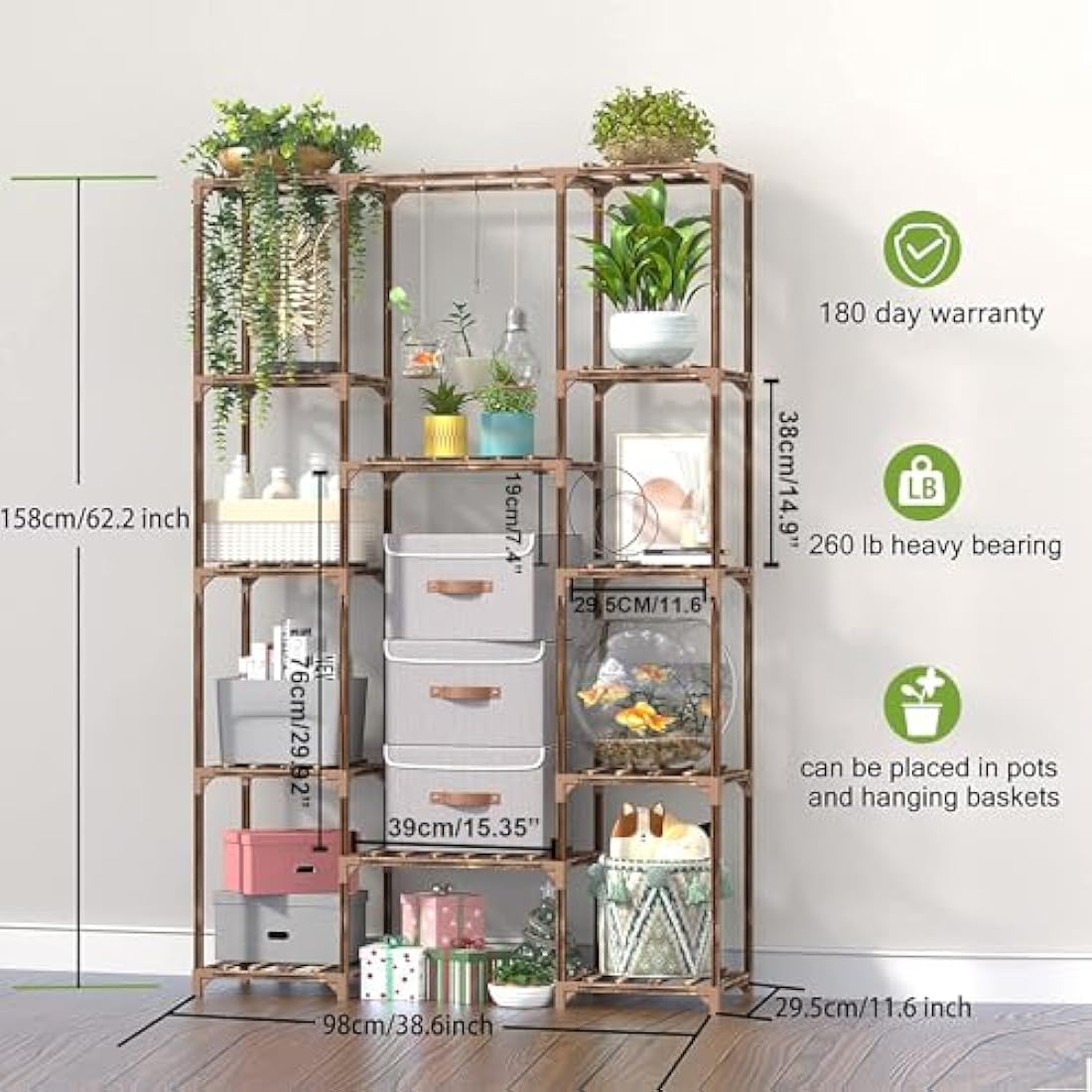 12-Tier Wood Plant Stand – 62.2" Tall Indoor Flower Shelf