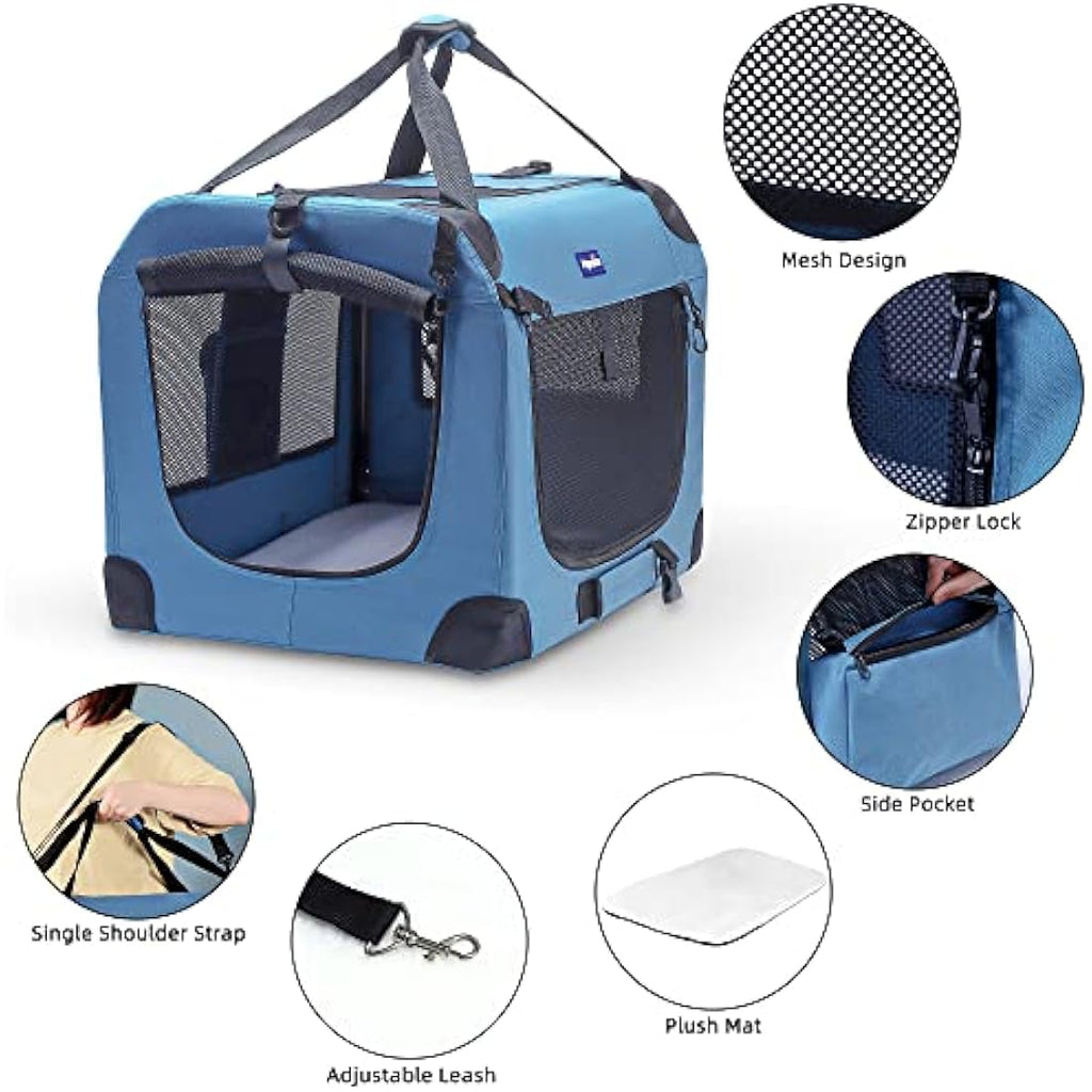 Petprsco Portable Collapsible Dog Crate | Soft Foldable Pet Carrier with Mat