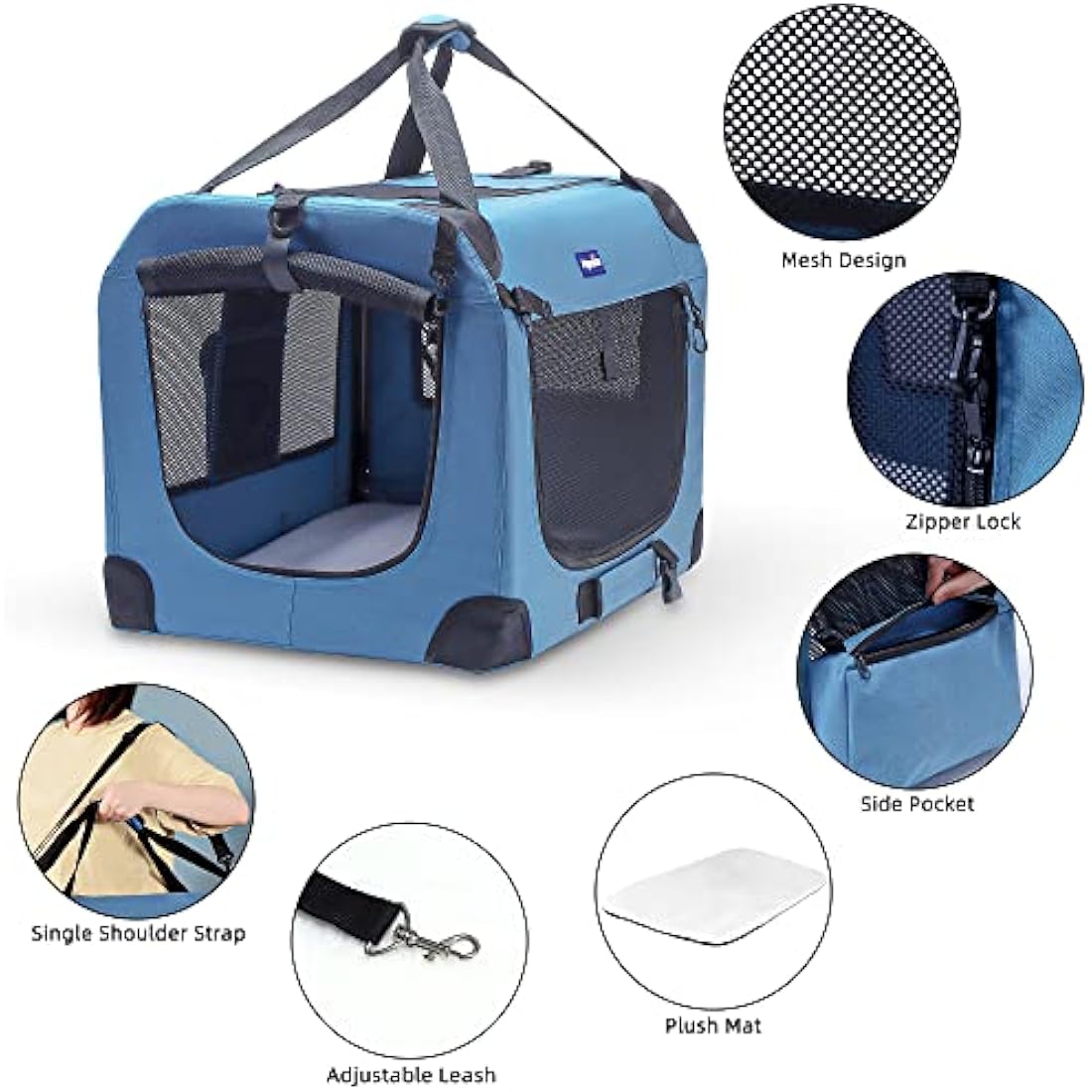 Petprsco Portable Collapsible Dog Crate | Soft Foldable Pet Carrier with Mat
