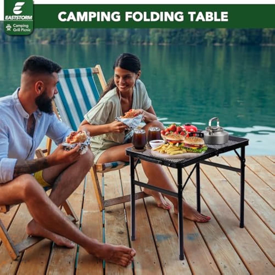 E EASTSTORM Portable Folding Camping Table – Lightweight Mesh Picnic Table