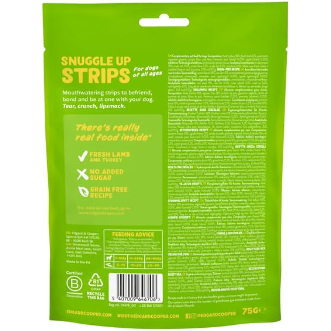 Edgard & Cooper Lamb & Turkey Dog Treats – Grain Free Strips (10 x 75g)