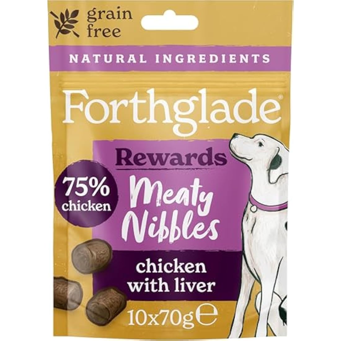 Forthglade Meaty Nibbles – Grain Free Chicken & Liver Dog Treats (10x70g)