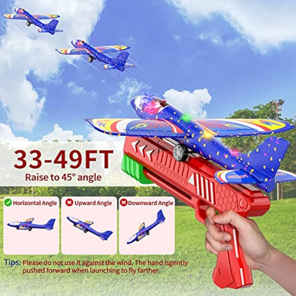 Doloowee 3-Pack LED Foam Glider Airplane Launcher Toys for Kids – Red