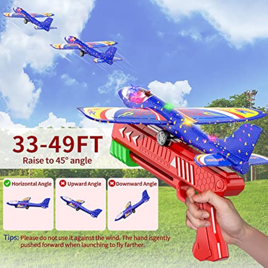 Doloowee 3-Pack LED Foam Glider Airplane Launcher Toys for Kids – Red