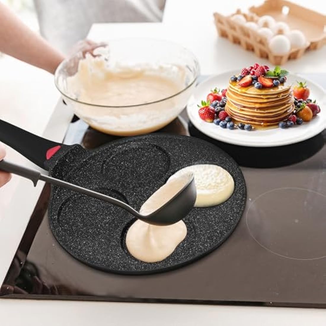 INTIGNIS 4-Hole Non-Stick Pancake Pan | Induction Ceramic Crepe Maker