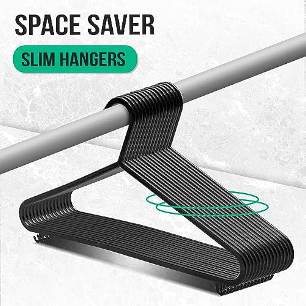 Jolof Store Black Plastic Clothes Hangers – 50 Pack Space Saving Slim