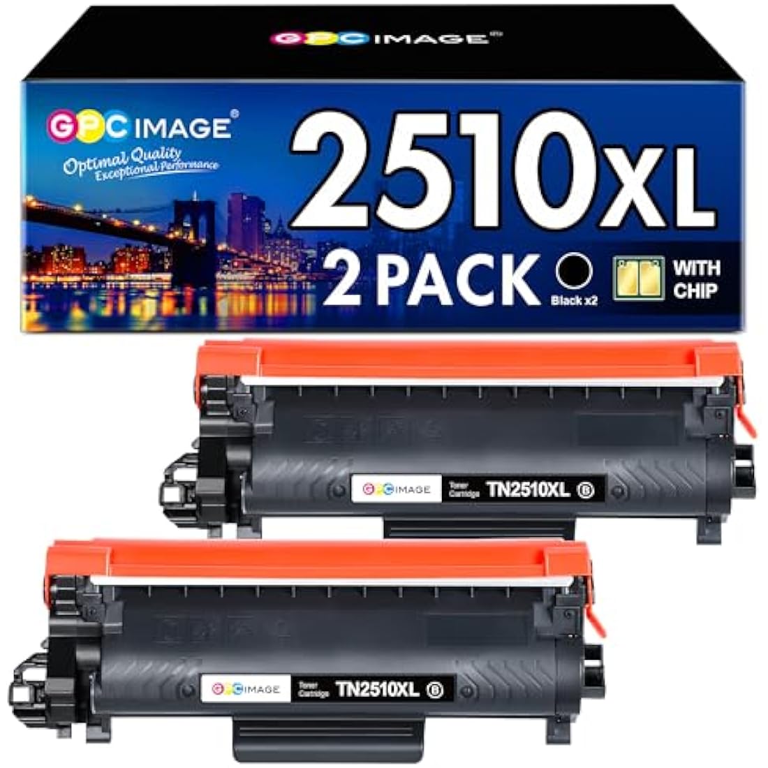 GPC Image TN2510XL High-Yield Black Toner for Brother HL-L2400DW (2-Pack)