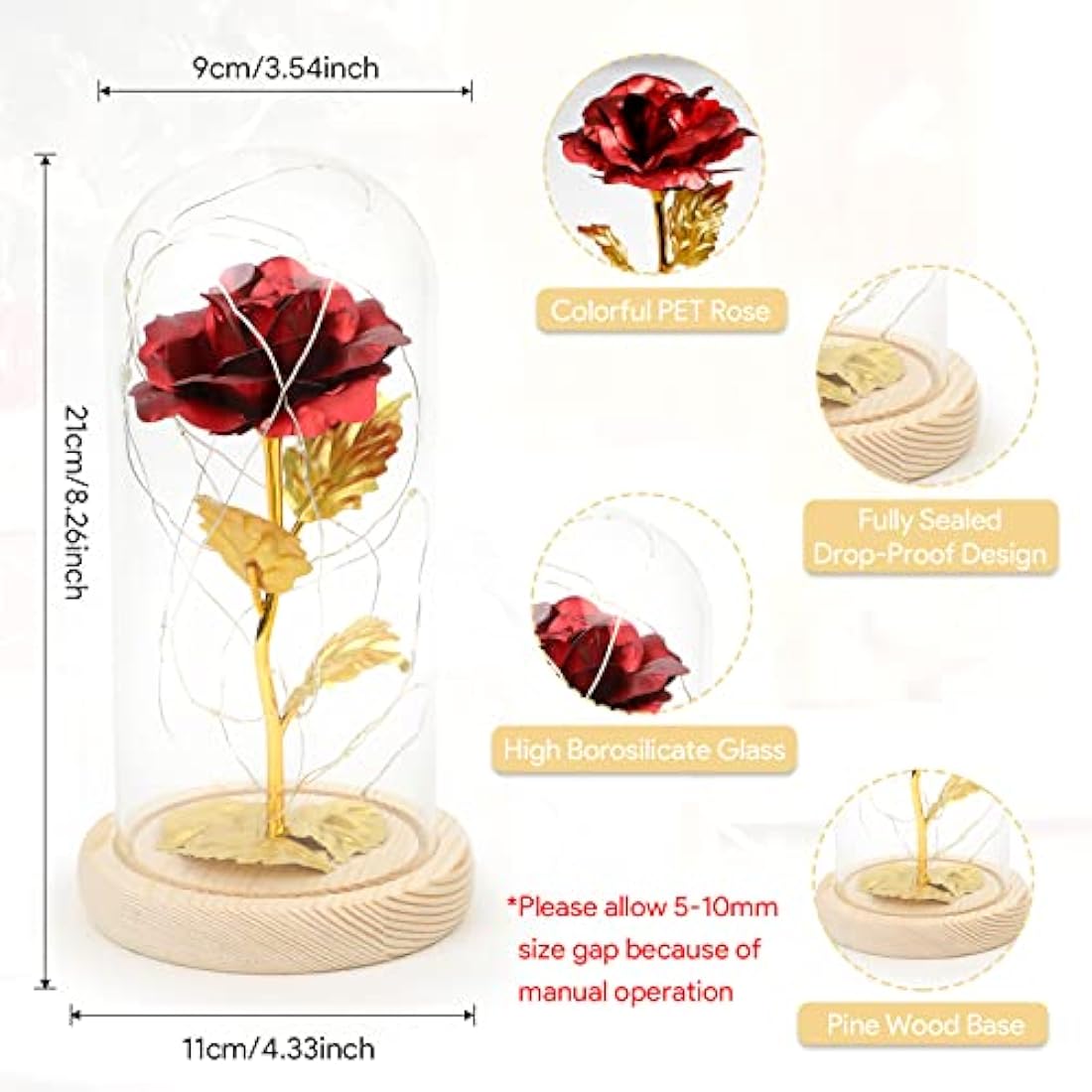 24K Eternal Rose in Glass Dome with LED Light – Galaxy Flower