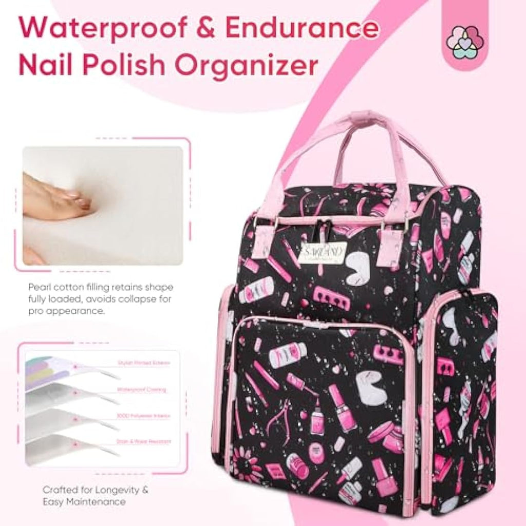 Saviland Nail Polish Organizer Bag | 80 Bottle Large Travel Backpack