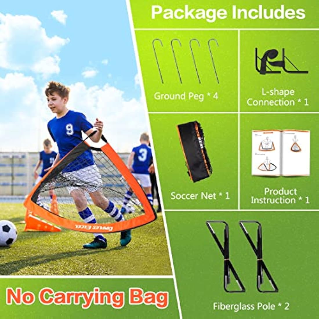 Dimples Excel Pop-Up Football Goal – Portable 120cm Soccer Net for Kids