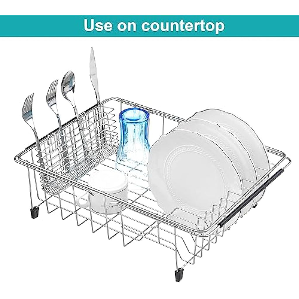 iPEGTOP Extendable Dish Drying Rack | 304 Stainless Steel Sink Drainer