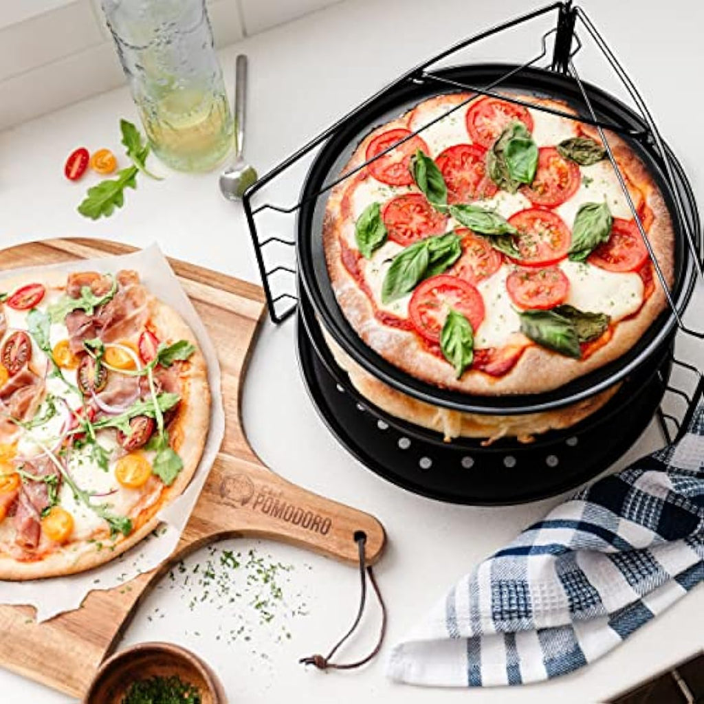 Chef Pomodoro 3-Tier Pizza Baking Set – Non-Stick Perforated 11" Pans