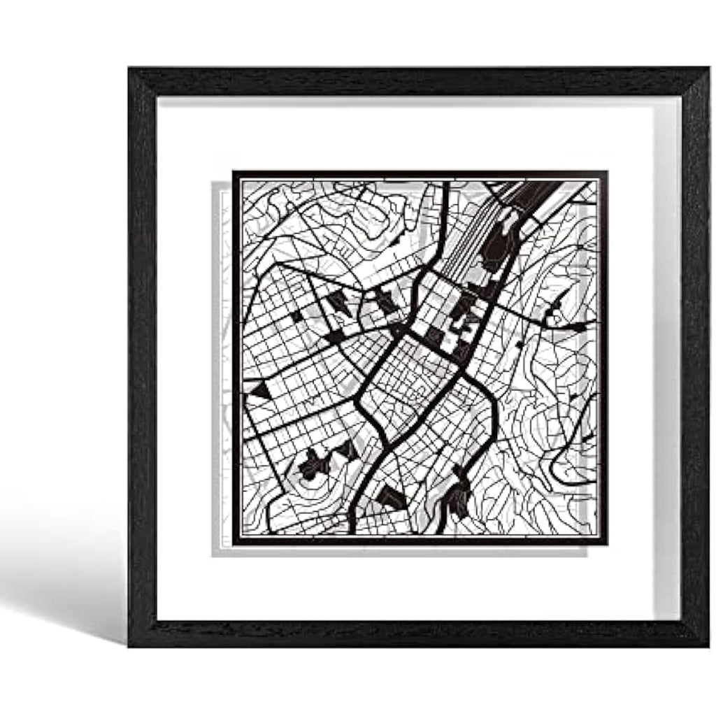Stuttgart Paper Cut Map Wall Art –  Framed 9x9 Decor