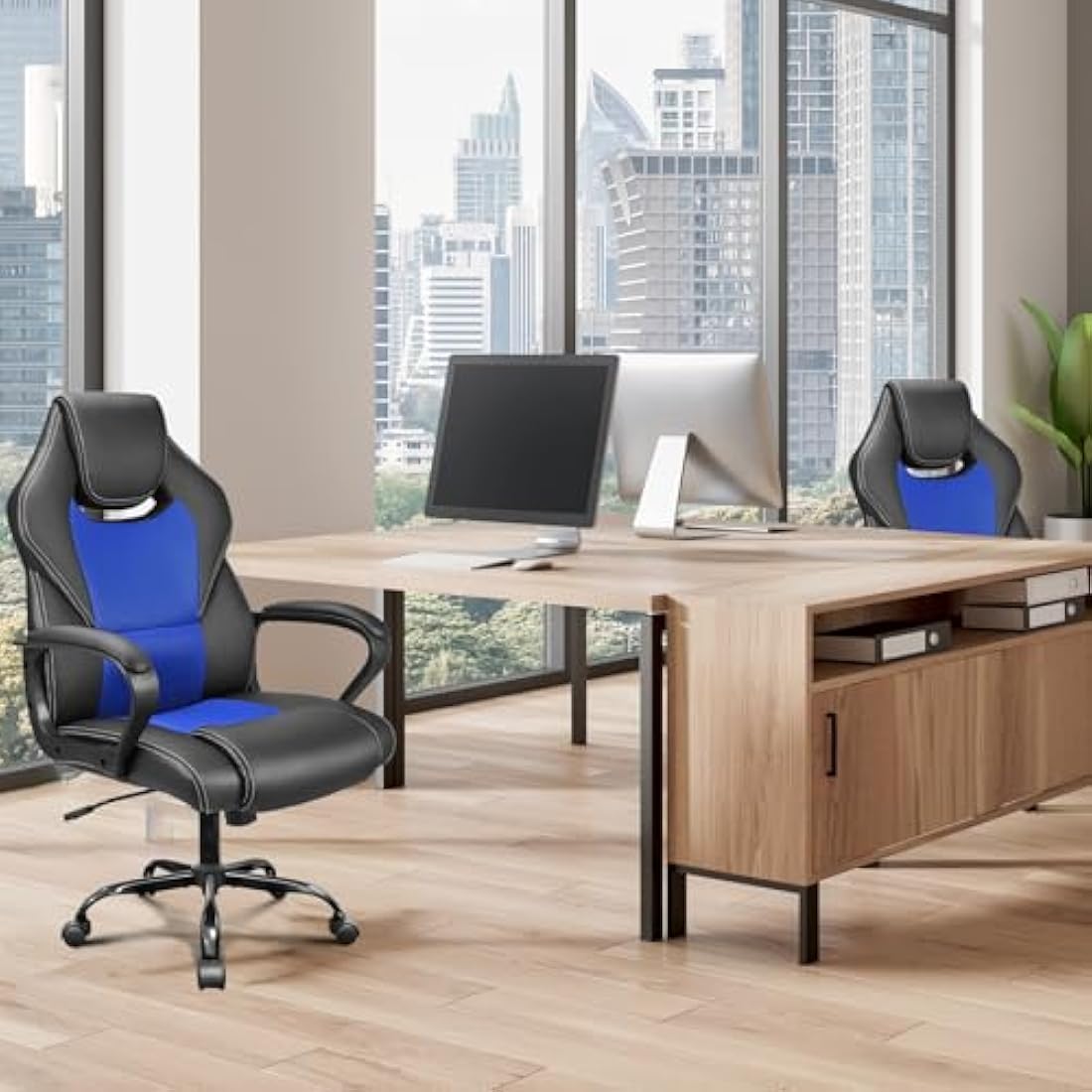 BASETBL Ergonomic Office Chair - High Back PU Leather Executive Chair, Blue