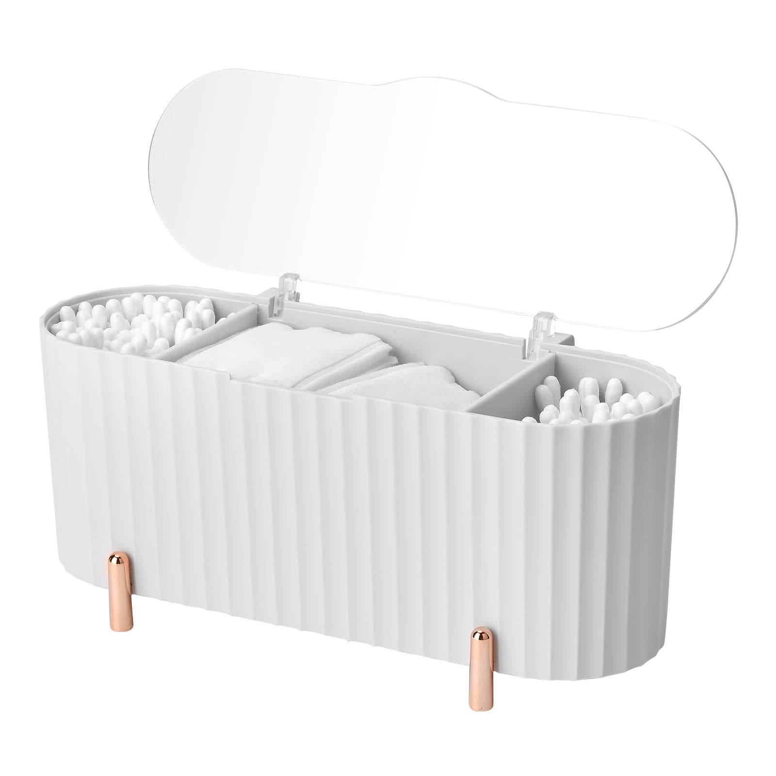 3-Compartment Cotton Pad Holder & Q-Tip Dispenser with Lid