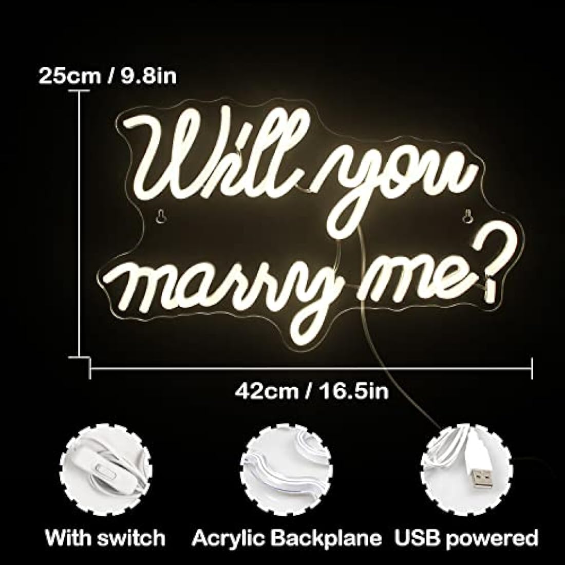 Wanxing Will You Marry Me Neon Sign – Warm White LED Proposal Decor