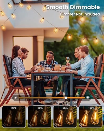 Torkase 120FT Outdoor Festoon Lights | 60 Shatterproof LED Edison Bulbs