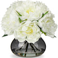 Oairse Real Touch Artificial Peony Flowers in Glass Vase with Faux Water