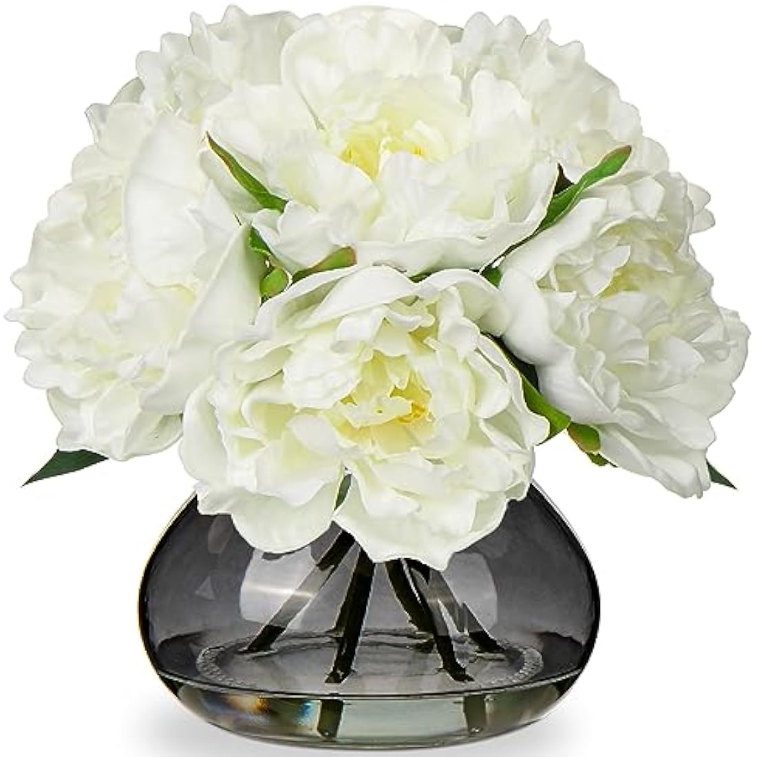 Oairse Real Touch Artificial Peony Flowers in Glass Vase with Faux Water