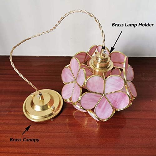 Bieye Cherry Blossom Tiffany Style Stained Glass Pendant Light – 8" Pink