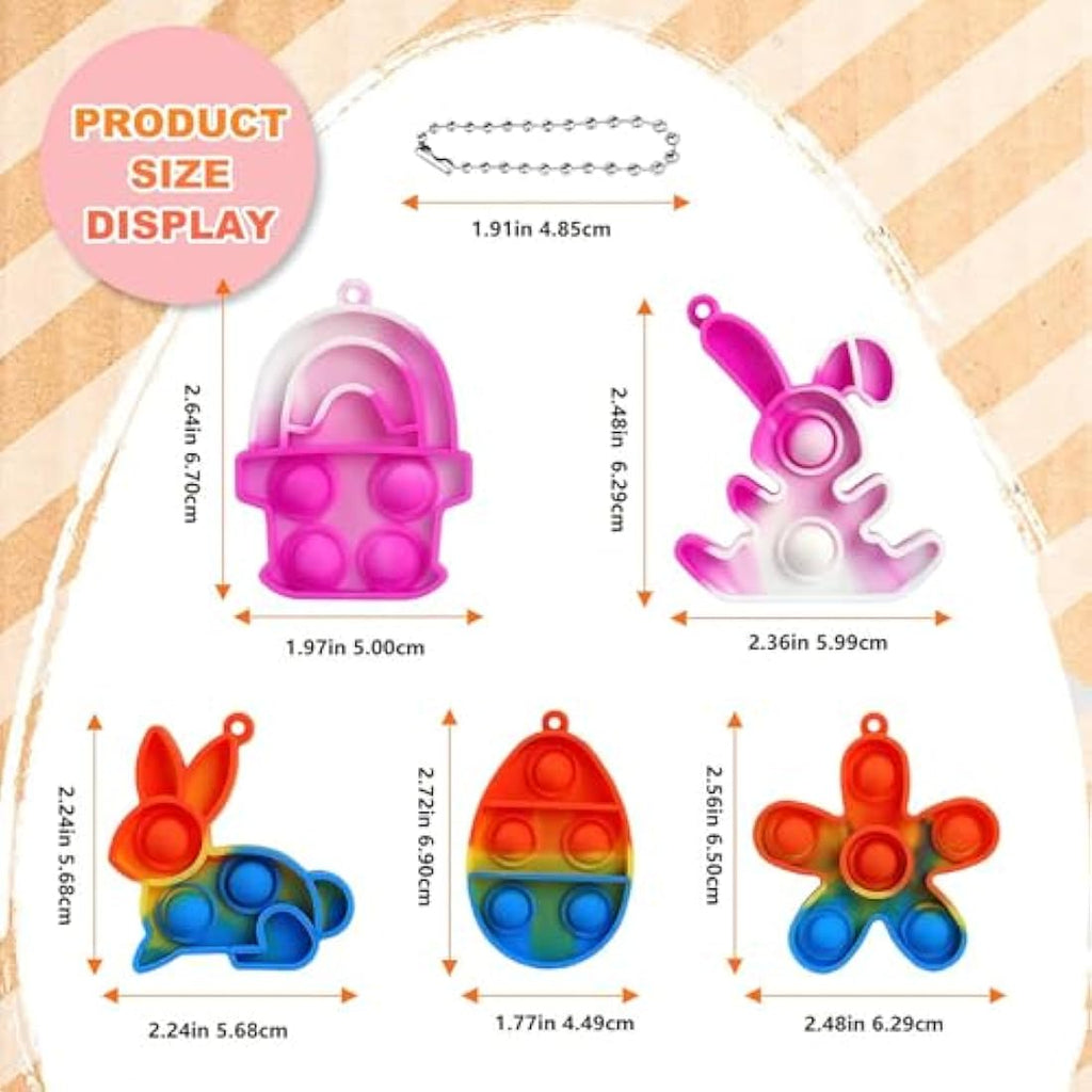 24Pcs Easter Pop Fidget Toy Keychains | Basket Stuffers