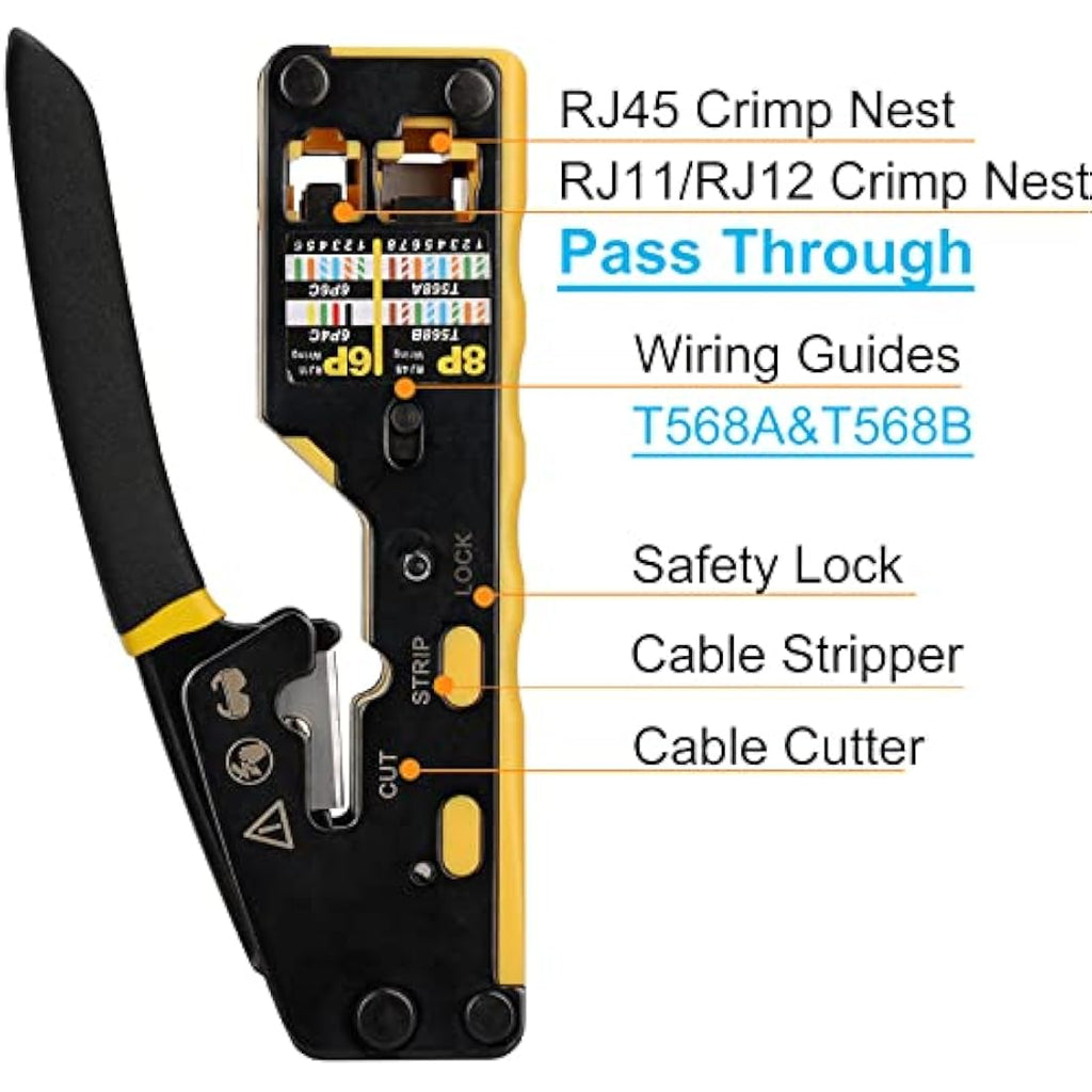 Solsop RJ45 Pass Through Crimp Tool Kit with Ethernet Tester & Connectors