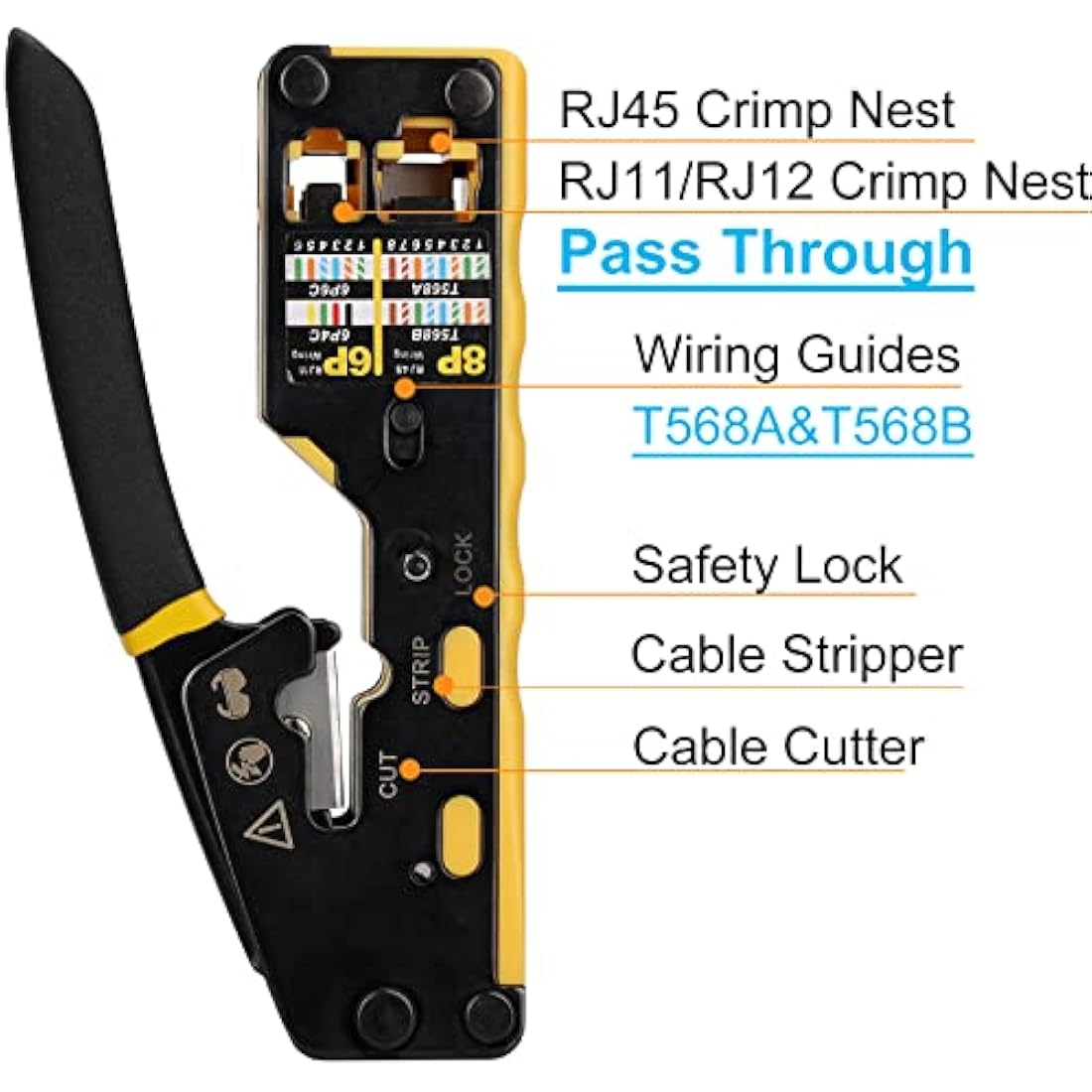 Solsop RJ45 Pass Through Crimp Tool Kit with Ethernet Tester & Connectors