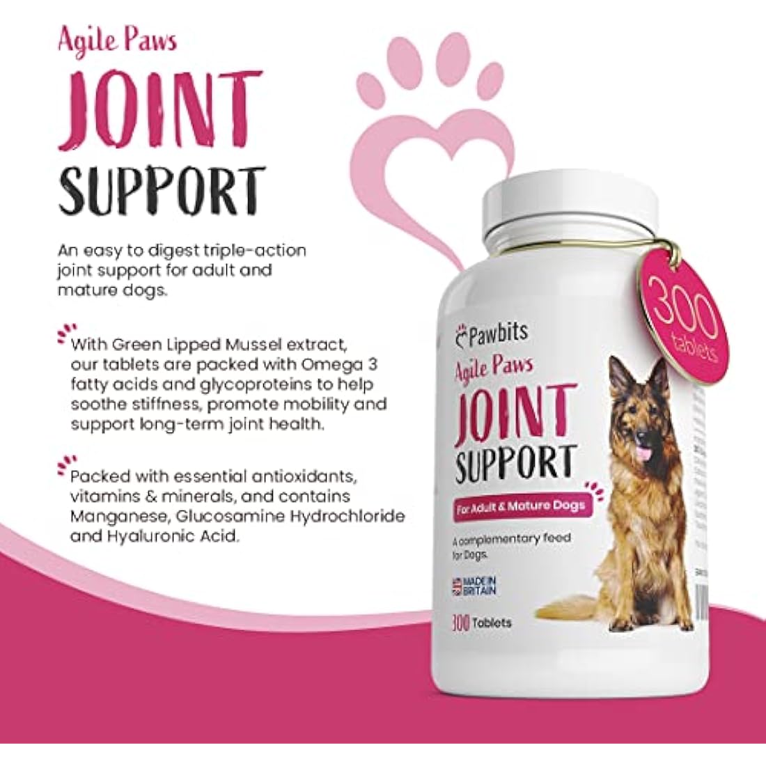 Senior Dog Hip & Joint Supplement - 300 Glucosamine Tablets