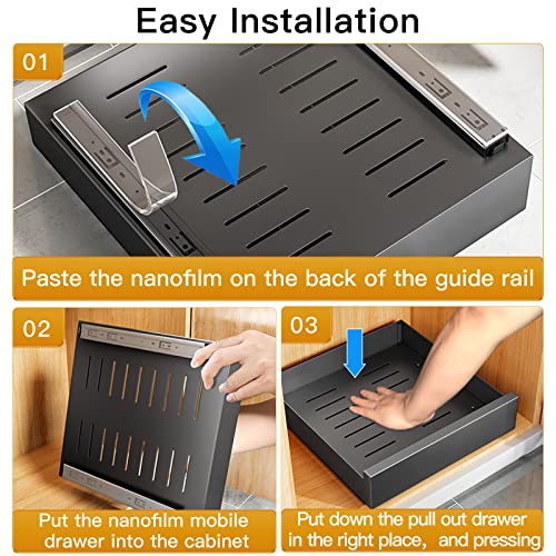 SAYZH Pull Out Cabinet Organiser | No-Drill Sliding Kitchen Drawer - Black