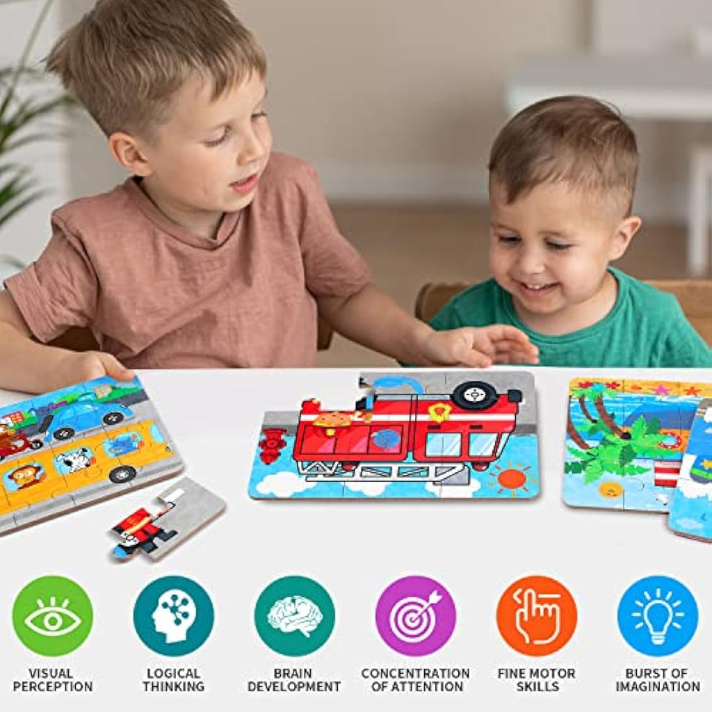 BBLIKE Transportation Jigsaw Puzzles - 4 Pack Educational Travel Toy