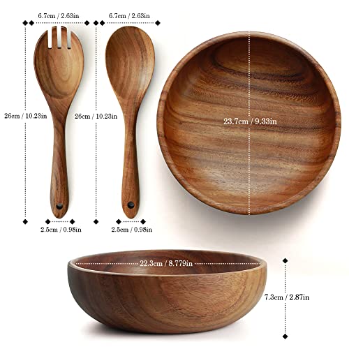 AOOSY Acacia Wooden Salad Bowl Set – 9.5 Inch Serving Bowl with Servers