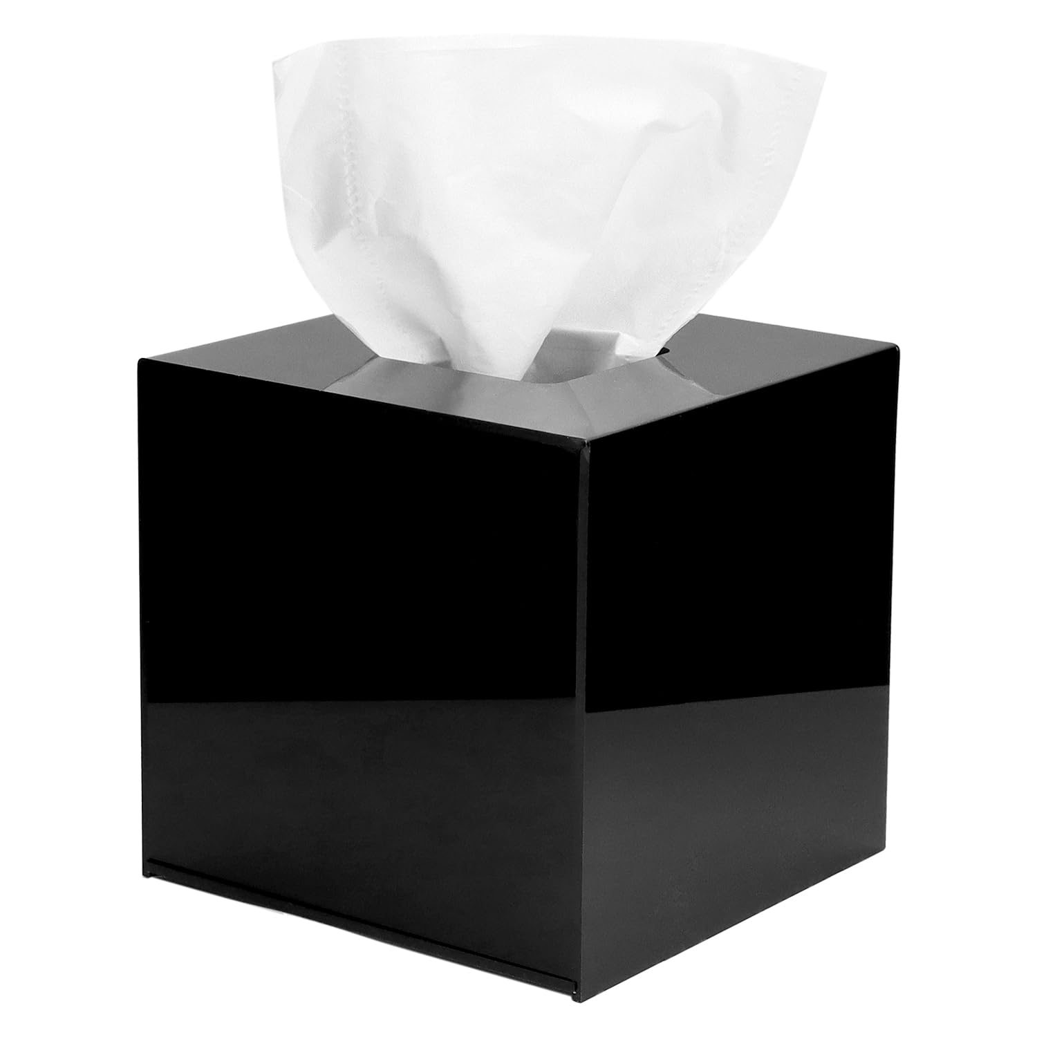 QWORK Modern Acrylic Tissue Box Cover – Black Square Facial Tissue Holder
