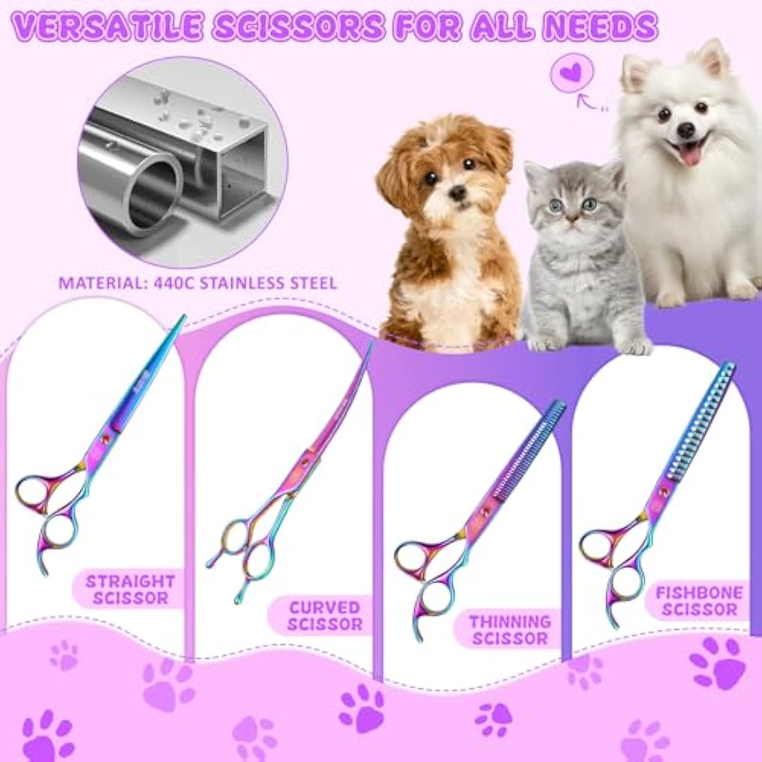 Moontay 8-in-1 Dog Grooming Scissors Set | 440C Stainless Steel Shears