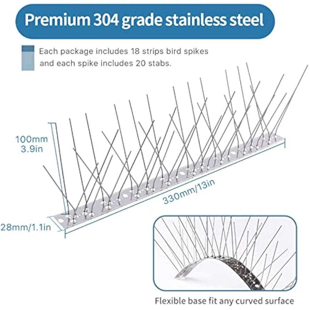 Joymi Stainless Steel Bird Spikes – 20ft Pigeon Deterrent Kit (18 Pack)