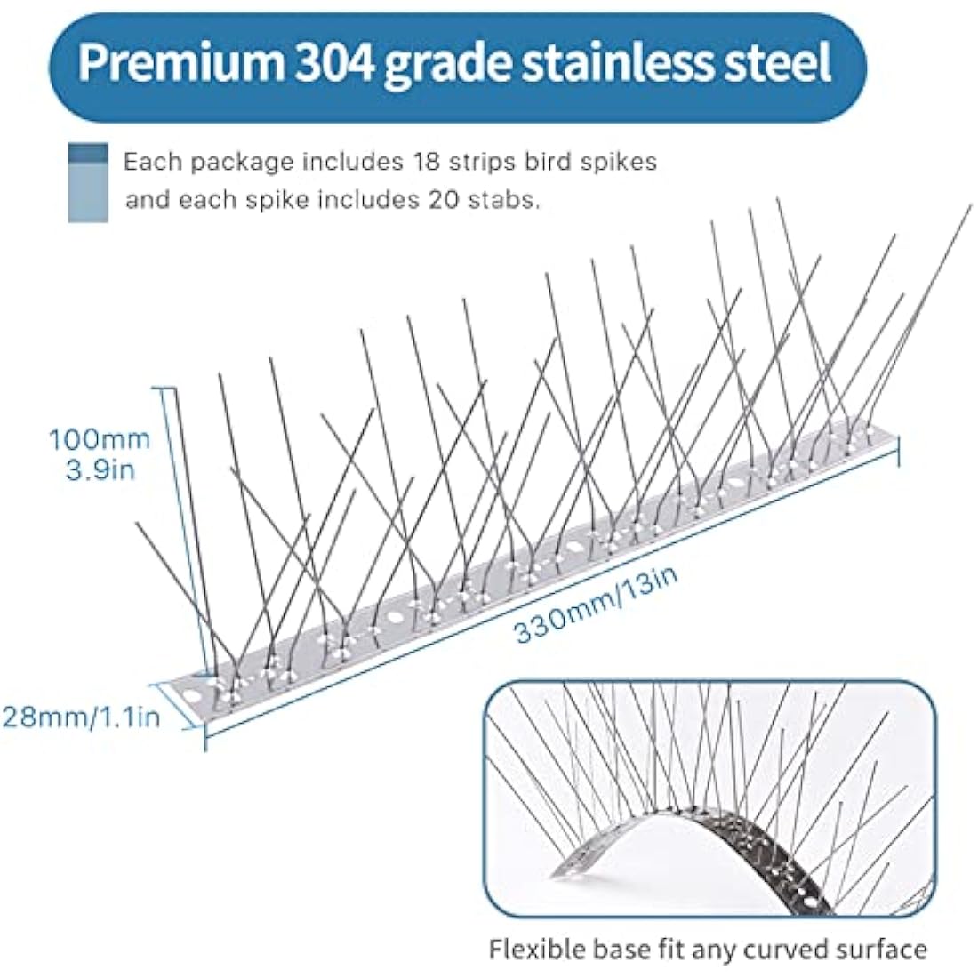 Joymi Stainless Steel Bird Spikes – 20ft Pigeon Deterrent Kit (18 Pack)