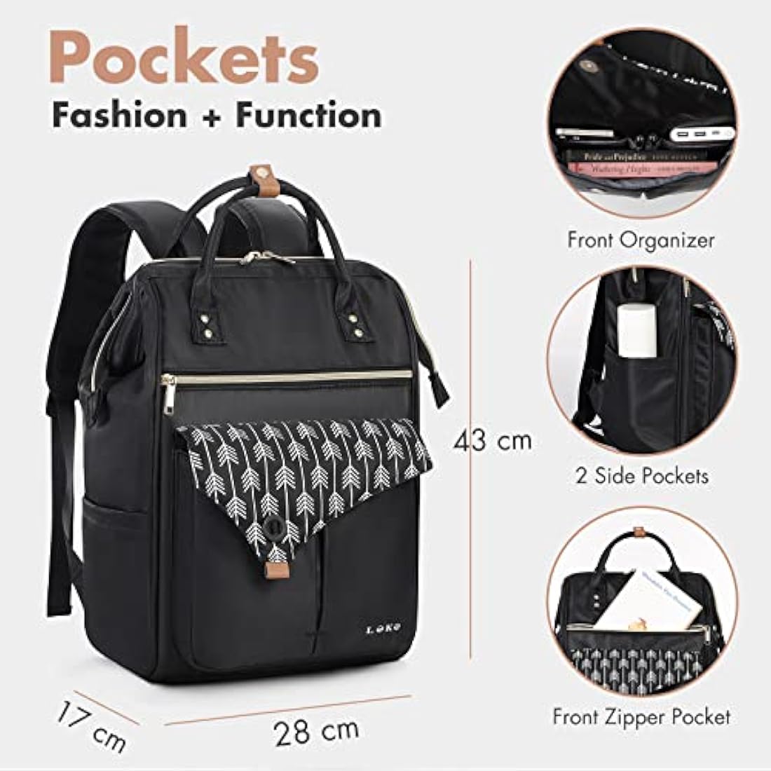 Lekesky 15.6 Inch Laptop Backpack with USB Port - Waterproof Travel Bag