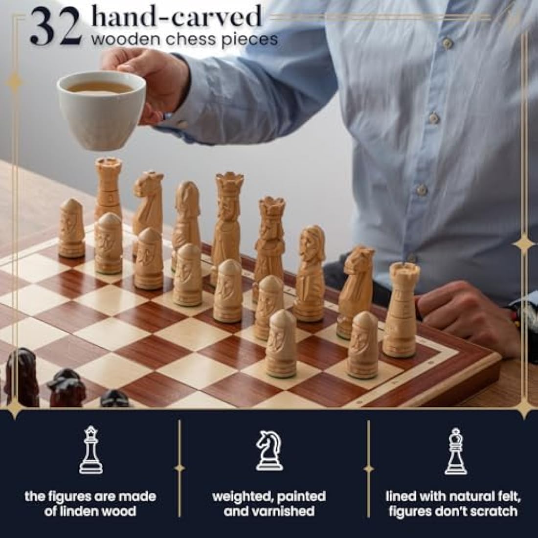 Jolof Store Castle Deluxe XL Wooden Chess Set – Handmade 22 Inch Board